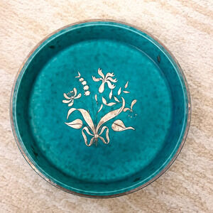 Vintage 6in Gustavsberg Argenta Pottery Sterling Silver Sweden Wilhelm Kage Dish